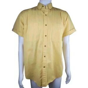 Basic Editions Medium 100% Cotton Men's Yellow Button Up Short Sleeve Work Shirt